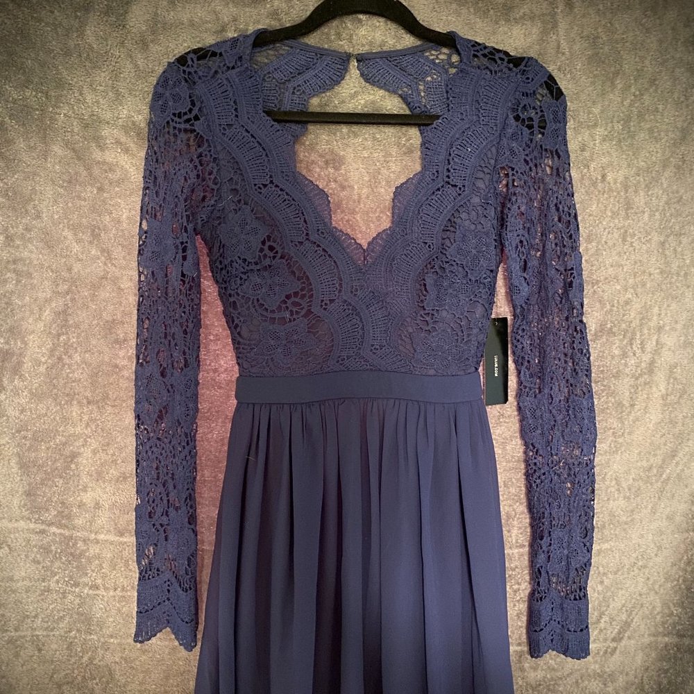 Lulu’s long sleeve navy blue prom dress